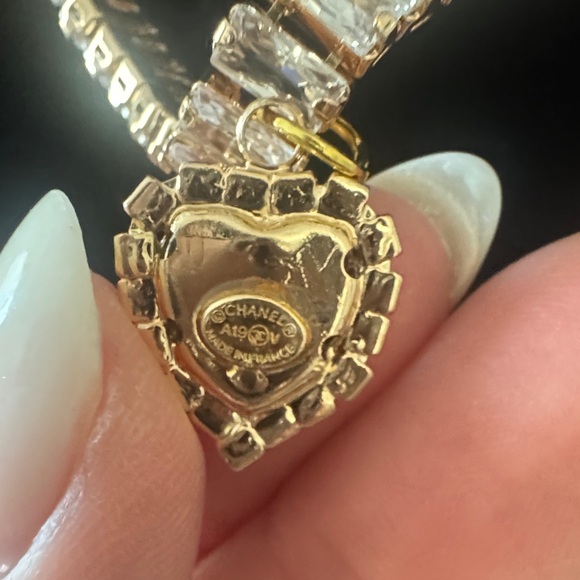Upcycled Chanel charm on Gold Rhinestone Tennis Necklace - Picture 3 of 8